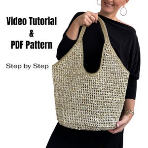 VIDEO TUTORIAL | Shiny Crochet Beach Bag | Crochet Bag Pattern | Metallic Yarn Tote Bag| Knitted Beach Bag   | PDF Pattern | Do it Yourself