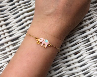 Gold Plated Lovely Elephant Bracelet, Cute Pink Elephant Charm, Kids Jewelry, Toddler Jewelry, Gift for Kids, Baby Jewelry, Animal Charms