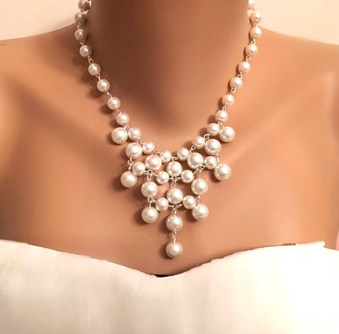 Chunky Pearl Necklace, Layared Pearl Necklace, Bridal Pearl Necklace, Bridesmaid Jewelry