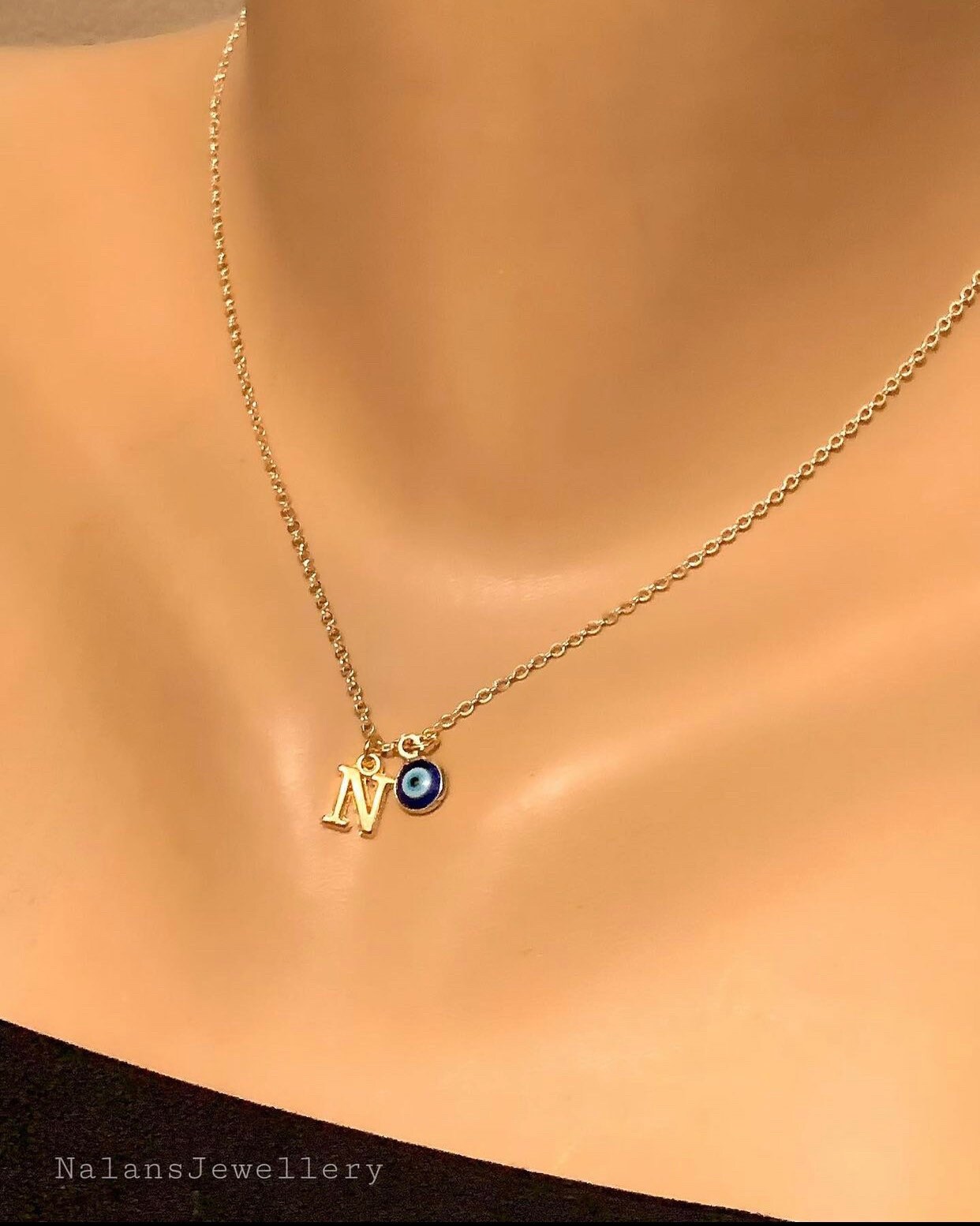 Initial N Necklace Gold Evil Eye Necklace Small Letter Necklace