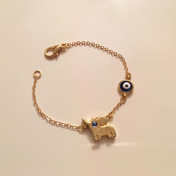 Gold Plated Elephant Charm Bracelet, Cute Gold Elephant Charm, Kids Jewelry, Toddler Jewelry, Gift for Kids, Lovely Baby Jewelry, protection