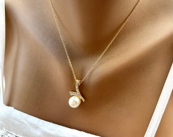 Gold Plated Pearl Set, Pearl Necklace Earrings, Gold Rhinestone Pearl Pendant , Bridesmaid Jewelry Set, Gifts for Her, Christmas Sale