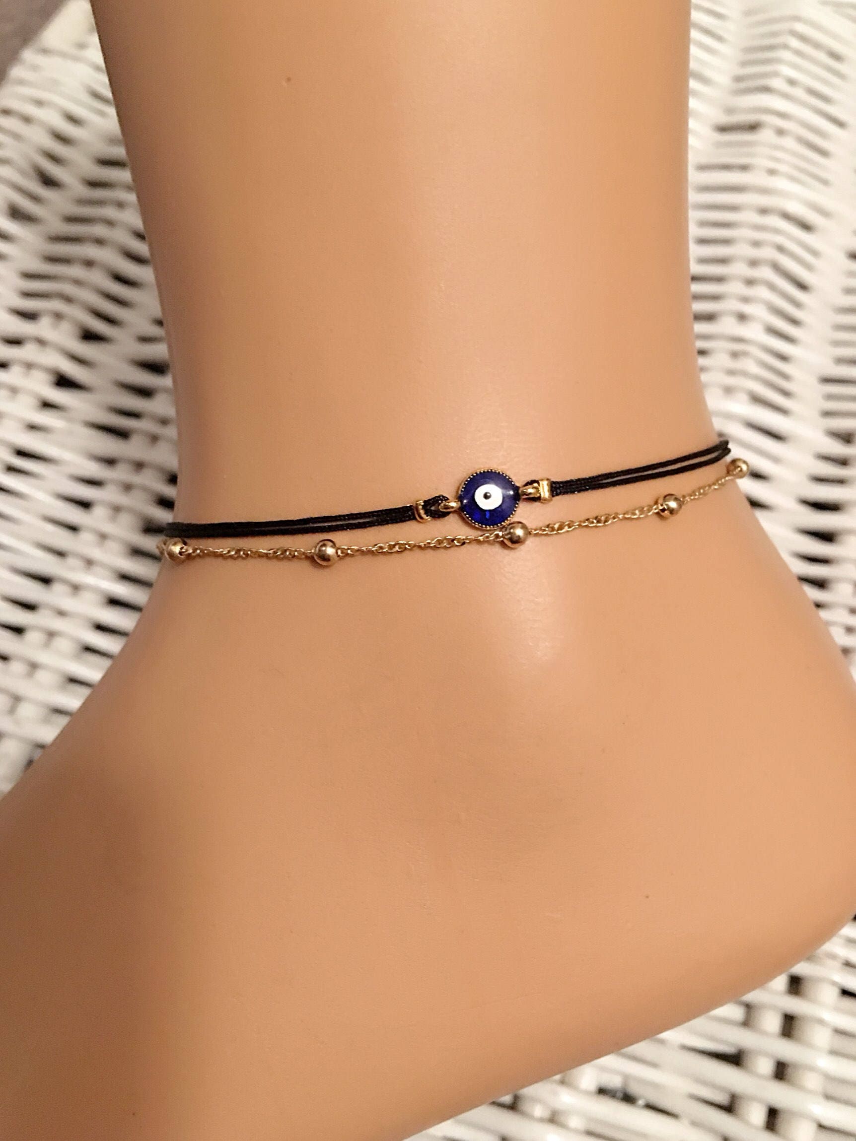 Silver Adjustable Toe Rings jewelry Anklet and Toe Ring Anklet and Bracelet Evil eye jewelry Men's Evil eye anklet bracelet Womens