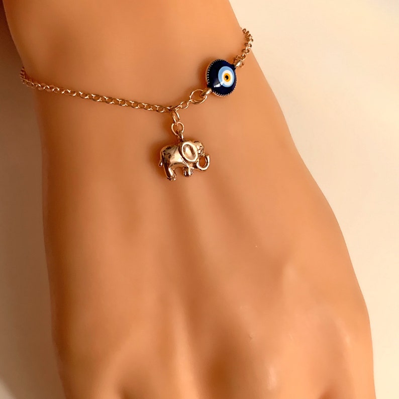 Rose Gold Evil Eye Elephant Bracelet Cute Gold Evil Eye Etsy