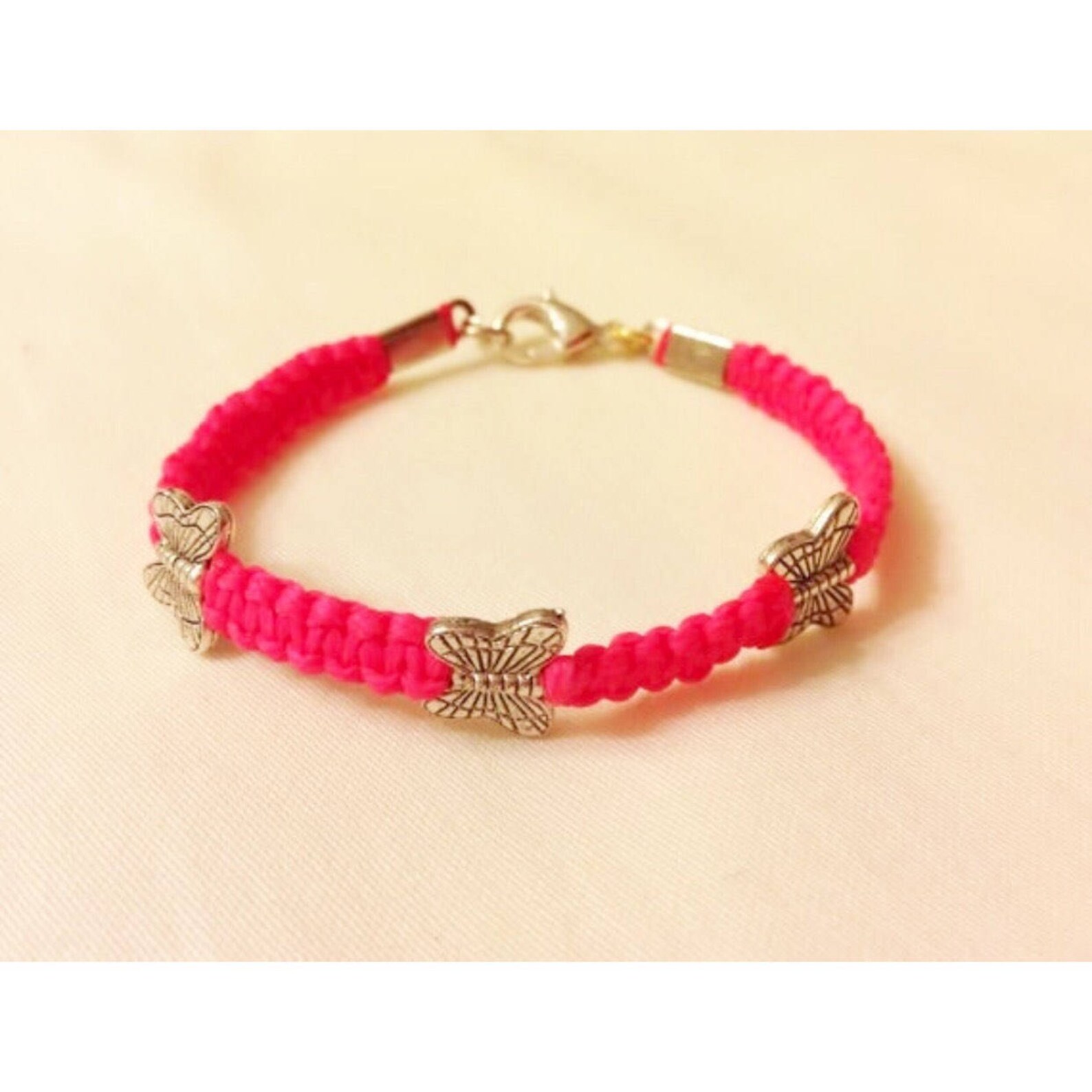 Pink String Butterfly Bracelet Cute Butterfly Charm Bracelet Etsy