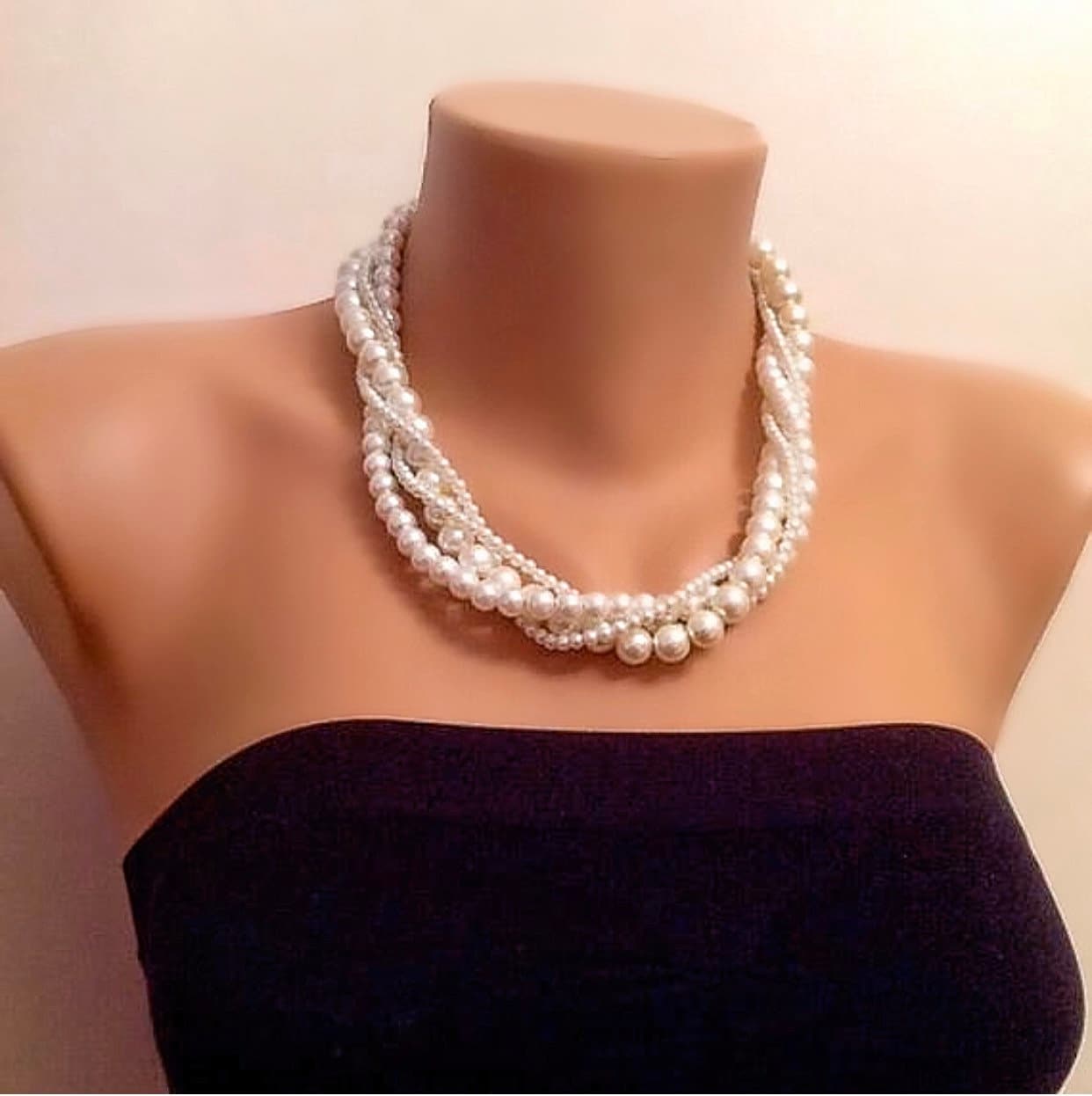 Twisted Pearl Necklace Statement Ivory Pearl Twisted Necklace