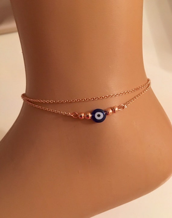 Rose Gold Blue Evil Eye Bracelet Cute Gold Evil Eye Anklet Kids Jewelry Evil Eye Jewelry Gift for Kids Protection Charm Minimalist