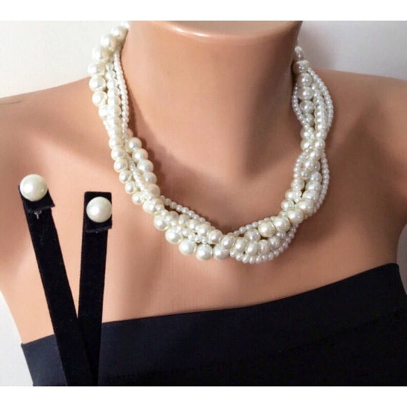 Twisted Pearl Necklace Statement Ivory Pearl Twisted Necklace Etsy