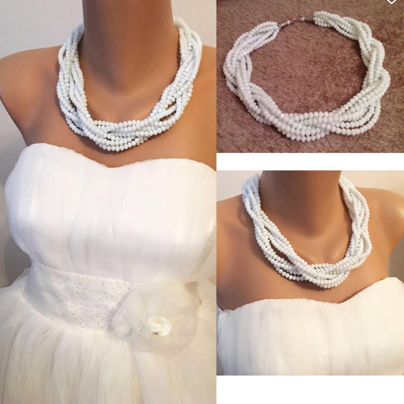 White Swarovski Crystal Necklace Twisted Crystal Necklace Etsy