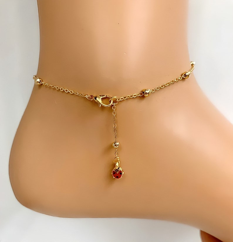 Cute Ladybird Charm Anklet, Kids Gold Plated Ladybug Charm Anklet Bracelet, lovely Kids Jewelry Gift , Toddler Children Jewelry image 3