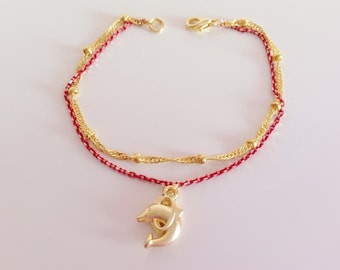 KIDS Anklet Bracelet, Gold Dolphin Anklet, Handmade Jewelry, Fashion Jewelry, Trend, Girl Toddler Child Gold, Summer Jewelry, Birthday Gift