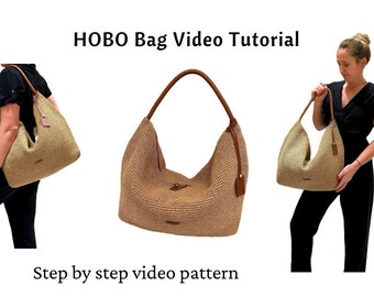 VIDEO TUTORIAL / Bolso HOBO a crochet / Patrón de bolso a crochet / Bolso Tote grande/Bolso de hilo de papel tejido / Patrón Fácil / Bolso Tote Hobo