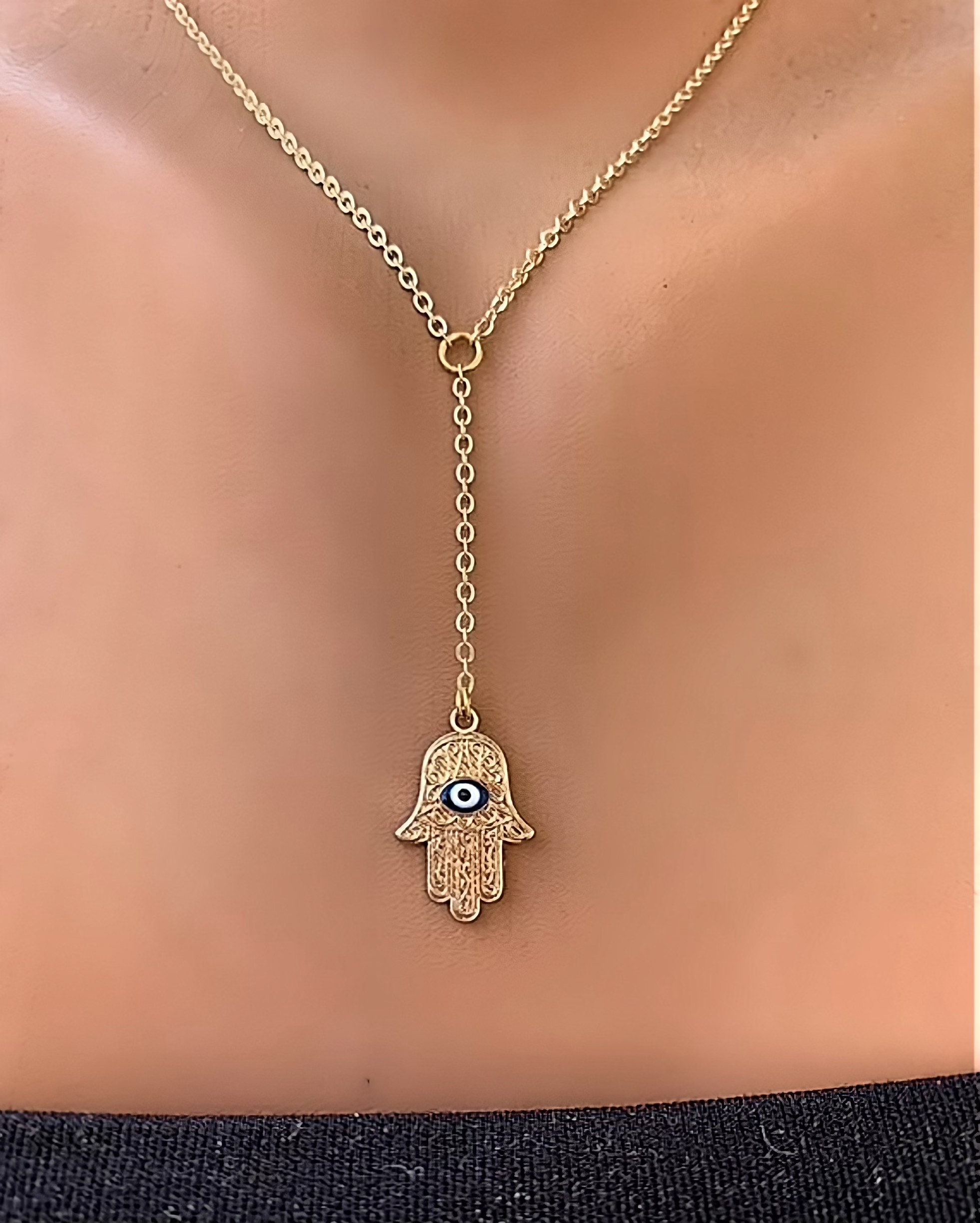 Hamsa Hand Fatima mit Evil Eye Anhänger Halskette Schmuck Aurora Tears