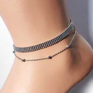 Silver Double Strand Anklet, Silver Ball Chain Ankle Bracelet, Double Chain Anklets, Anklet Jewelry, Foot Jewelry, Body Jewelry, Beach Jewel image 3