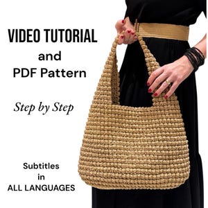 VIDEOTUTORIAAL | Zak met popcornsteek| Patroon gehaakte tas | Draagtas van papiergaren met noppensteek| Gebreide strandtas | Pdf-patroon