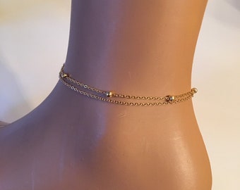 Gold Plated Ball Chain Anklet, Ankle Bracelet in Gold, Foot Jewelry, Body Jewelry, Beach Wear, Multichain Anklet, Gold Bracelet, Gift For He