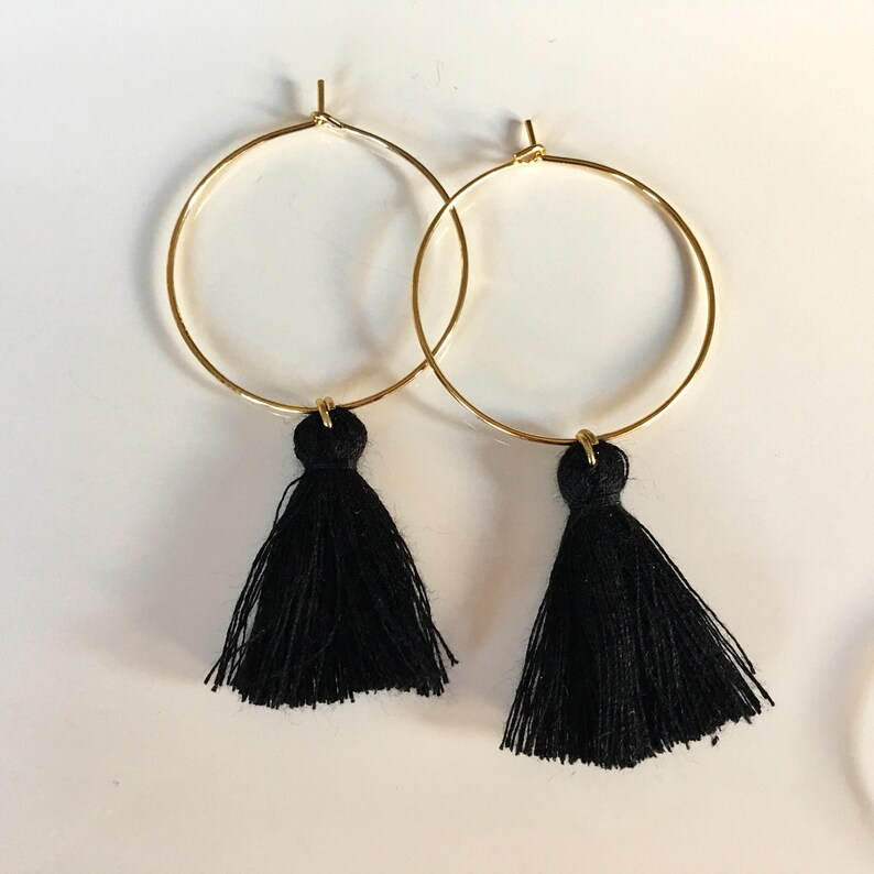 Black Tassel Hoop Earrings Black Tassel Earrings Tassel Etsy
