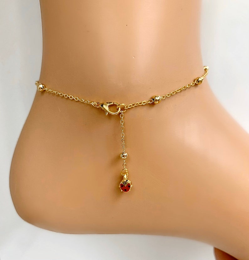 Cute Ladybird Charm Anklet, Kids Gold Plated Ladybug Charm Anklet Bracelet, lovely Kids Jewelry Gift , Toddler Children Jewelry image 6