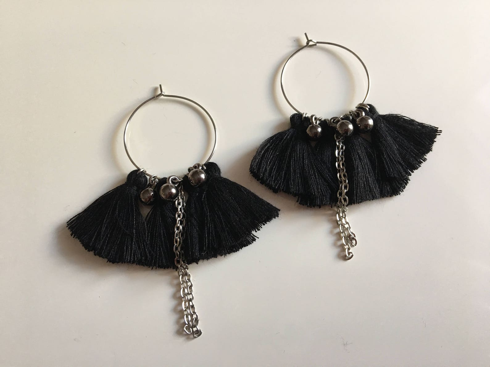 Black Tassel Hoop Earrings Black Tassel Earrings Tassel Etsy
