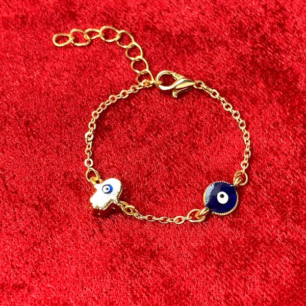 Tiny Hamsa Gold Plated Anklet, Cute Baby Evil Eye Hamsa Hand Jewelry, Toddler Fatma's Hand Charm, Hamsa Anklet, Foot Jewelry, Christmas Gift