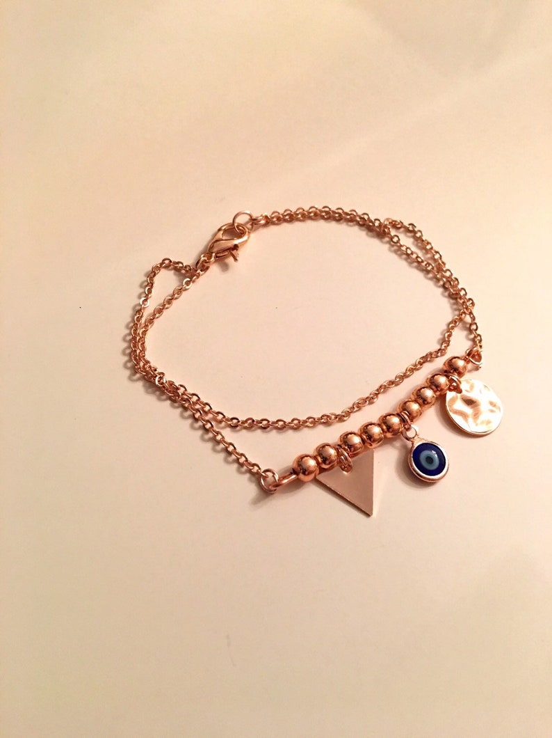 Rose Gold Jewe Multistrand Bracelet Gift for Her Birthday Gifts Best Gift Bracelet Rose Gold Plated Multistrand Evil Eye Charm Bracelet