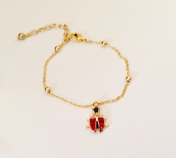 Red Ladybird Charm Bracelet Kids Ankle Bracelet Ladybug | Etsy