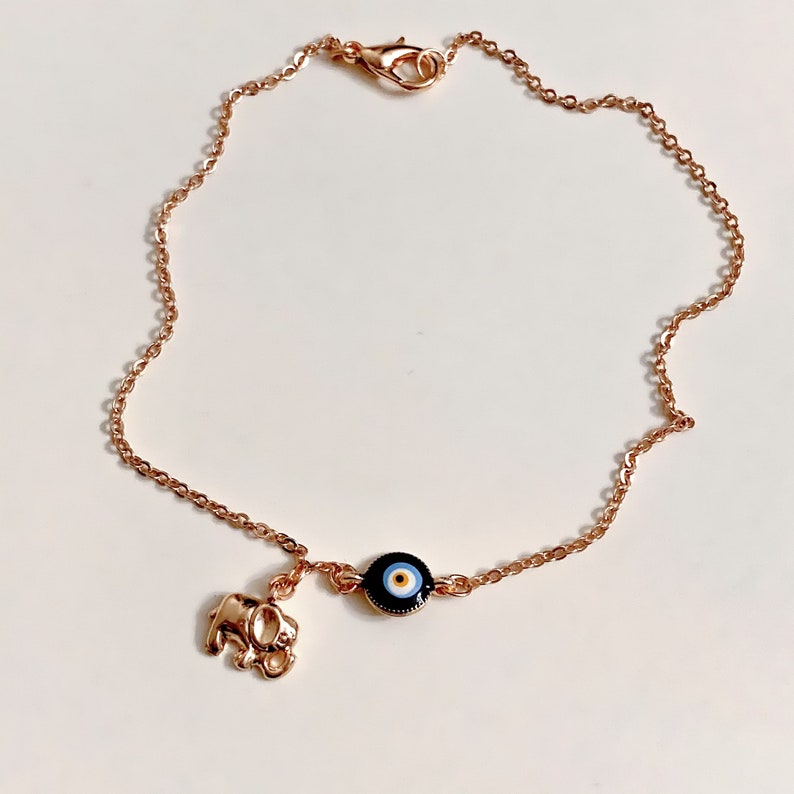 Rose Gold Evil Eye Elephant Bracelet Cute Gold Evil Eye Etsy