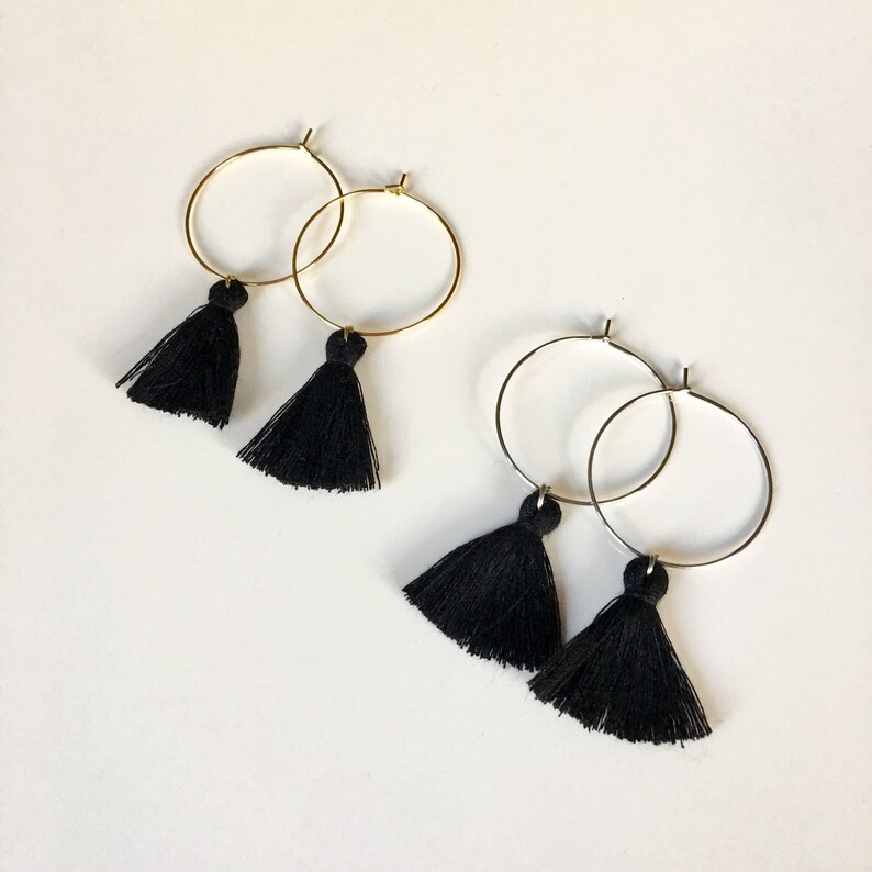 Black Tassel Hoop Earrings Black Tassel Earrings Tassel Etsy
