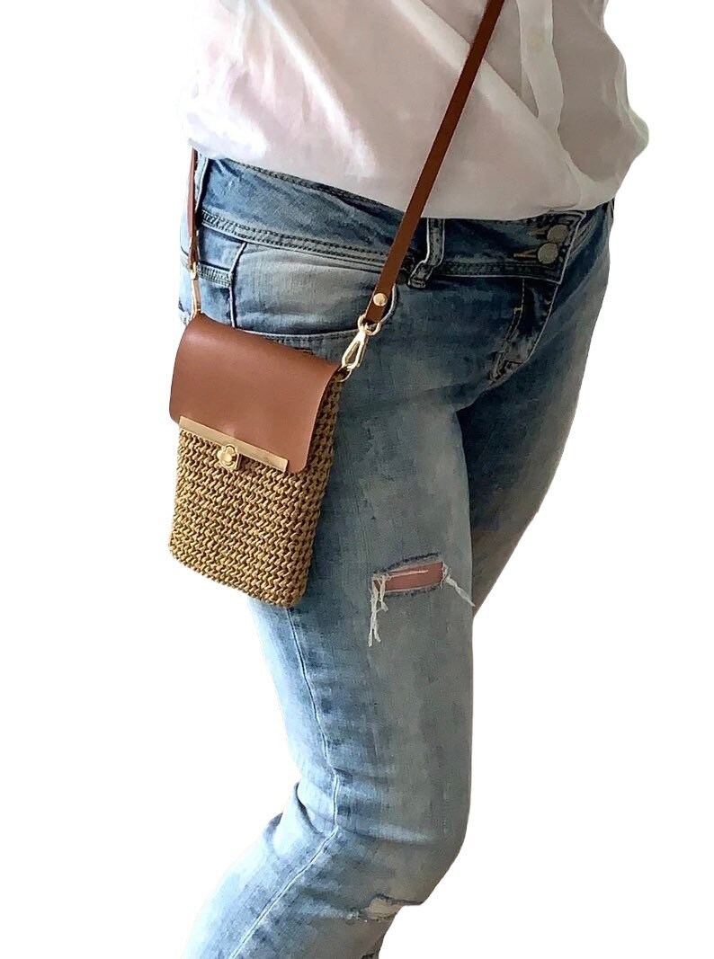Cell Phone Bag Straw Phone Holder Luxury Crossbody Bag in Etsy