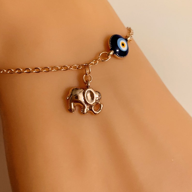 Rose Gold Evil Eye Elephant Bracelet Cute Gold Evil Eye Etsy