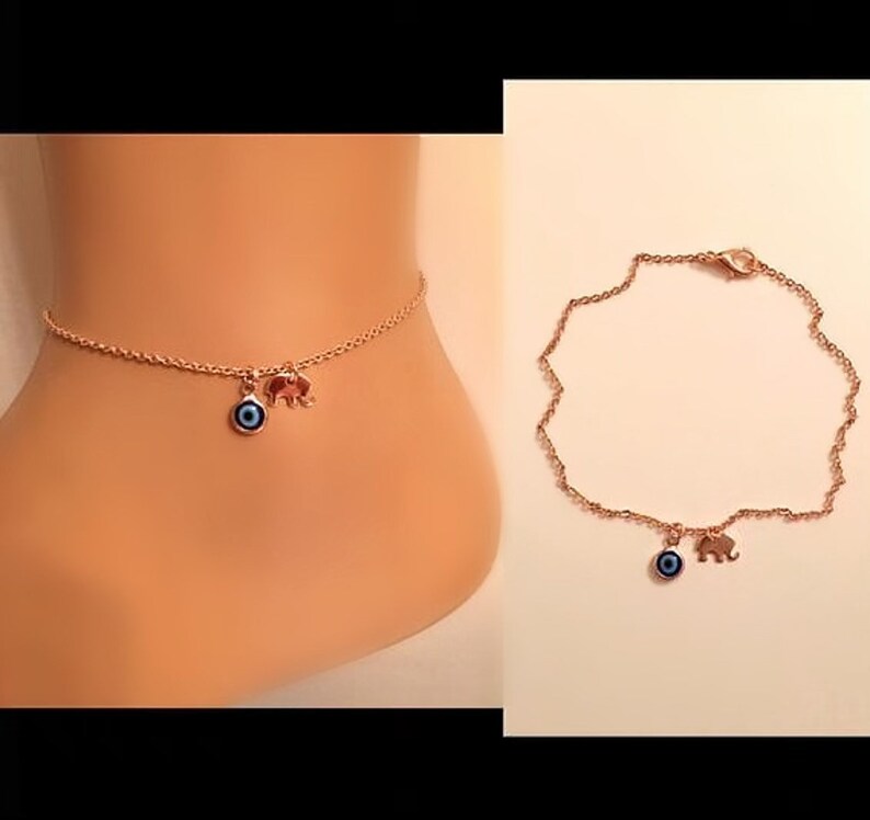 Rose Gold Evil Eye Elephant Bracelet Cute Gold Evil Eye Etsy