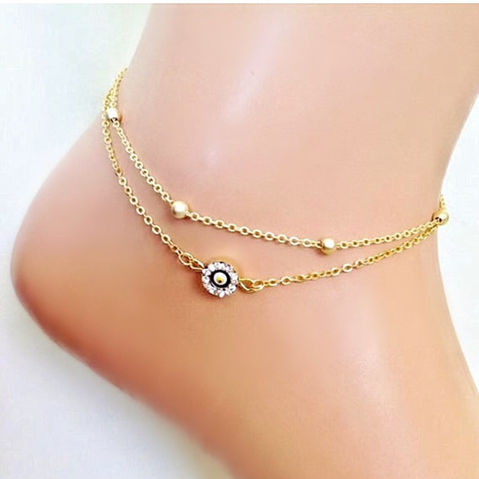 Gold Plated Evil Eye Anklet Amulet Charm Gold Anklet Summer Etsy