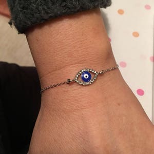 Evil Eye Rhinestone Bracelet, Silver Amulet, Rhinestone Blue Bracelet, Blue Evil Eye Charm, Good Luck Jewelry, Happy Valentines Day Gifts, image 2