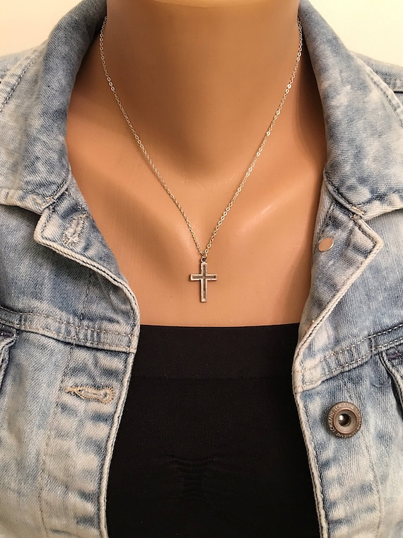 Unisex Cross Necklace Antique Silver Cross Necklace - Etsy