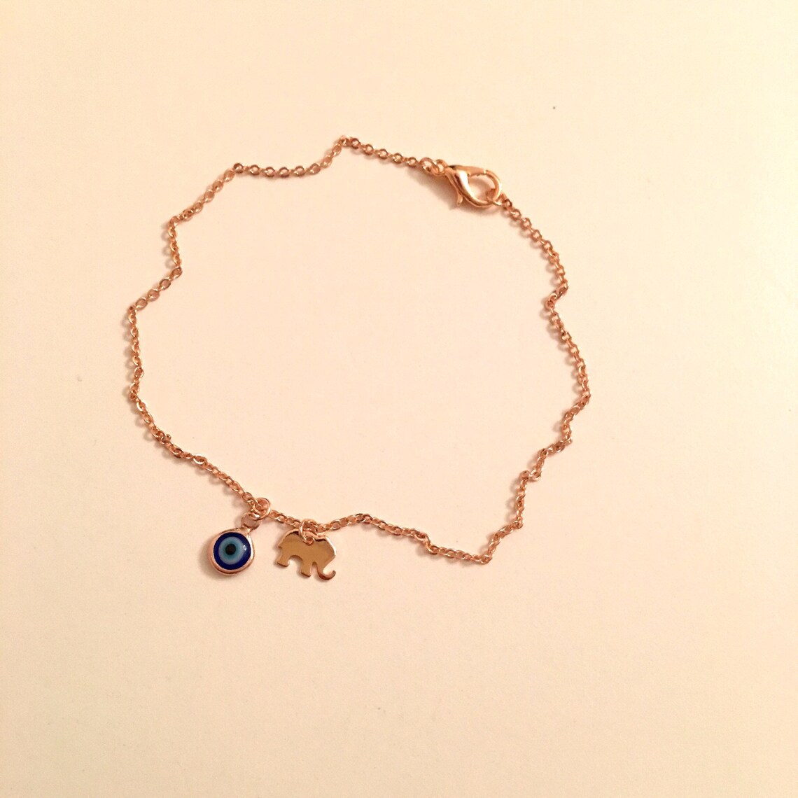 Rose Gold Evil Eye Elephant Bracelet Cute Gold Evil Eye Etsy
