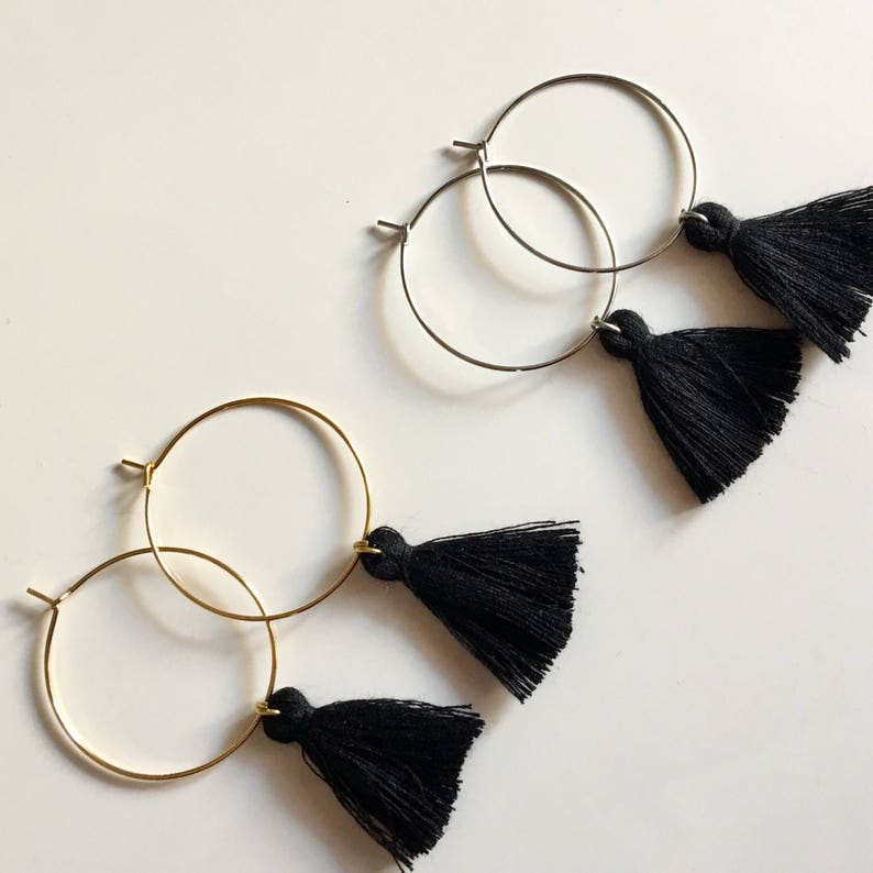Black Tassel Hoop Earrings Black Tassel Earrings Tassel Etsy