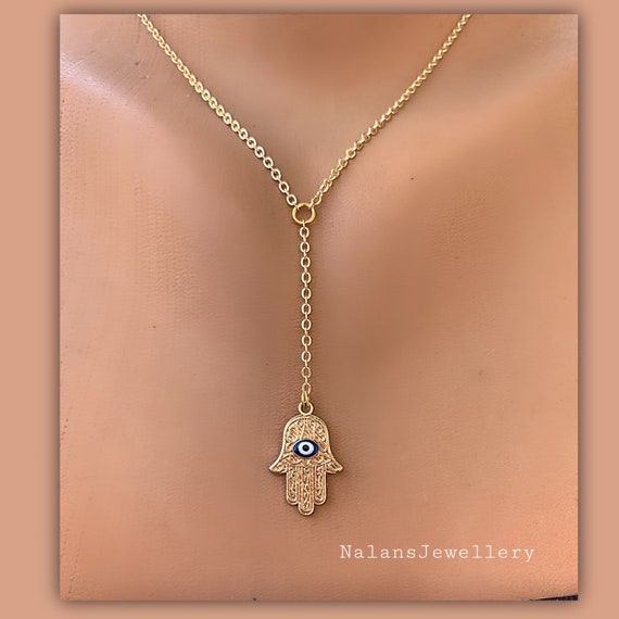 Hamsa Hand With Evil Eye Pendant Necklace Gold – Little Crystals |  Happiness, Harmony, and Balance