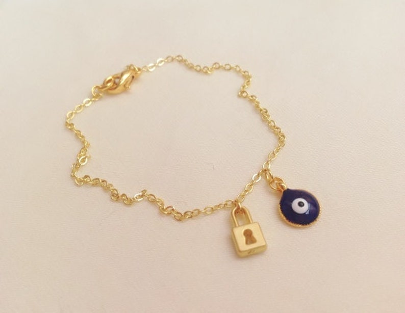 Evil Eye Lock Charm Ankle Bracelet Good Luck Gold Anklet Etsy