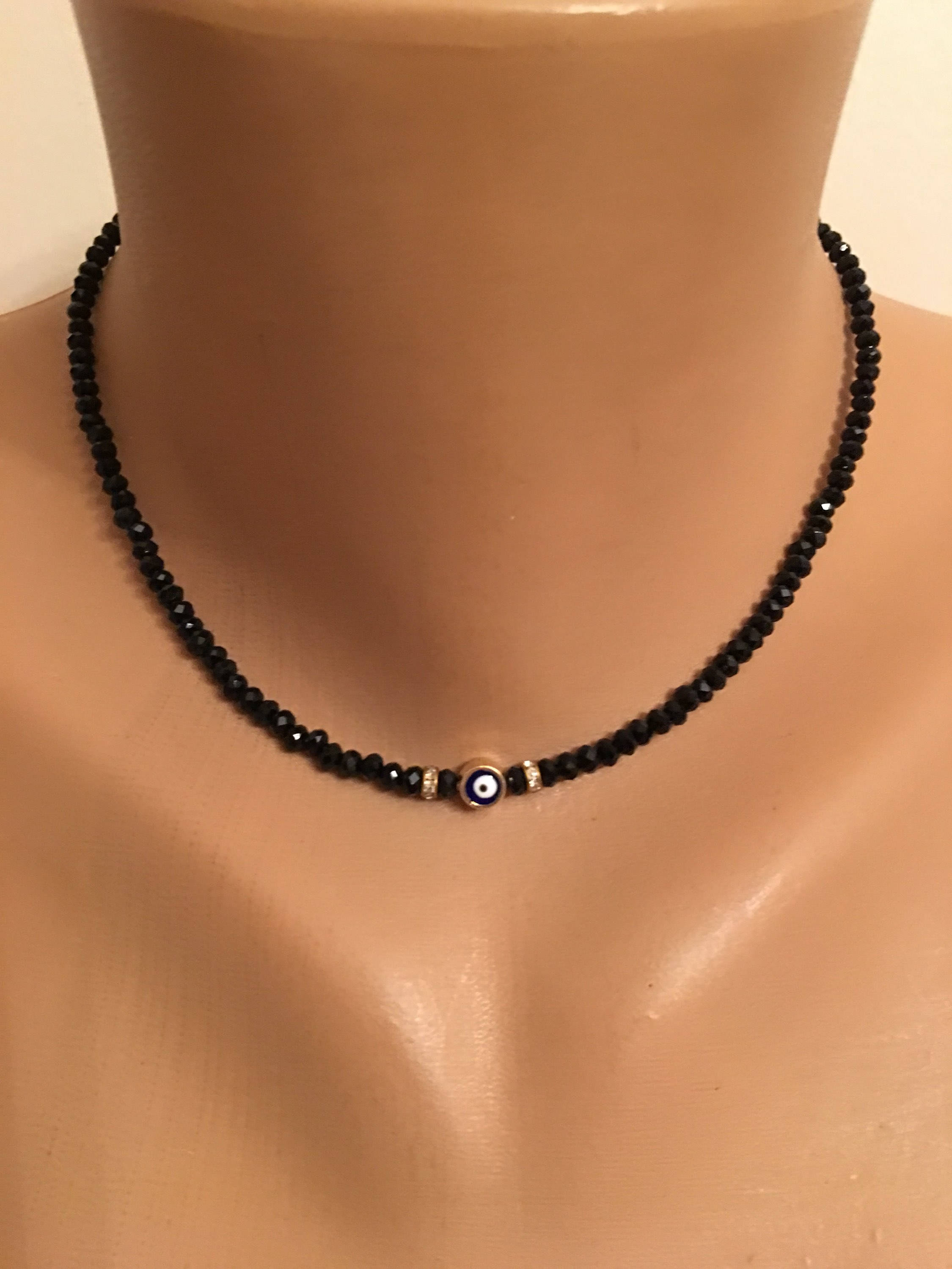Crystal Beaded Necklace Evil Eye Bead 