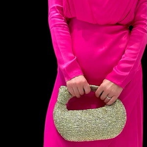 VIDEO TUTORIAL Knot Crochet bag Crochet bag pattern Glitter Gold Baguette Pouch Clutch Knitted Evening Bag Sparkling Easy Pattern zdjęcie 2