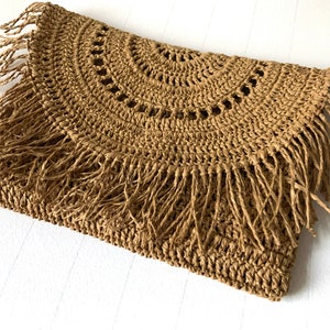 Paper Rope Clutch in Tan, Handcrafted Clutch, Crochet Beach Clutch, Boho Handmade Bag Woven, Summer Bag Clutch, Straw Clutch Bag , Raffia