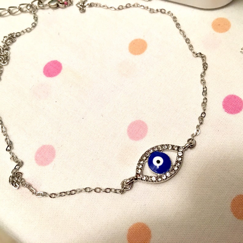 Evil Eye Strass Armband, Zilveren Amulet, Strass Blauwe Armband, Blue Evil Eye Charm, Good Luck Sieraden, Happy Valentines Day Gifts, afbeelding 9