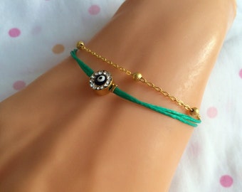 Evil Eye Bracelet, Birthday Gift, Green String Evil Eye Bead Bracelet, Evil Eye Jewelry, Cute Bracelet, Bead Evil Eye cord Bracelet