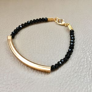 Crystal Bracelet, Gold Plated Black Swarovski Bracelet, Beaded Bracelet, Elegant Bracelet, Birthday Gift, Gift for Her, Summer Trends image 5