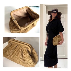 Pouch  Clutch Bag With Hidden Metal Locked, Paper Rope Knitted Tan Clutch, Crochet Summer Bag Clutch, Straw Knitted Clutch Purse ,Christmas