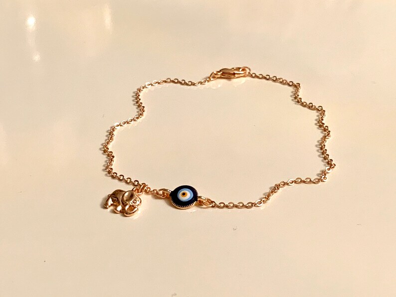 Rose Gold Evil Eye Elephant Bracelet Cute Gold Evil Eye Etsy