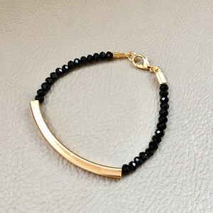 Crystal Bracelet, Gold Plated Black Swarovski Bracelet, Beaded Bracelet, Elegant Bracelet, Birthday Gift, Gift for Her, Summer Trends image 2
