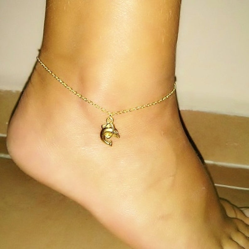 Gold Plated Dolphin Anklet Dolphin Charm Bracelet Ankle Etsy