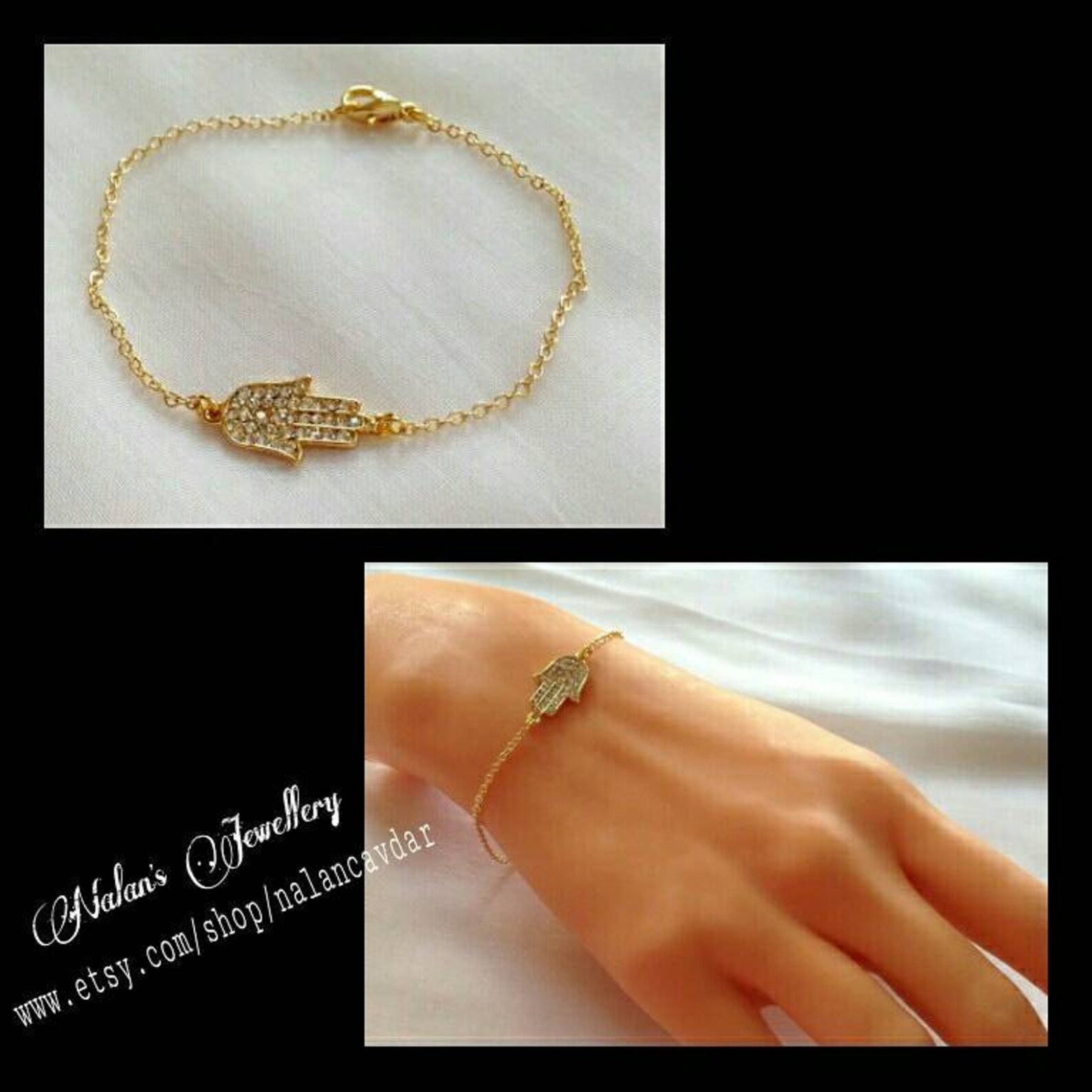 Gold Plated Hamsa Hand Bracelet Gold Rhinestone Khamsa Etsy