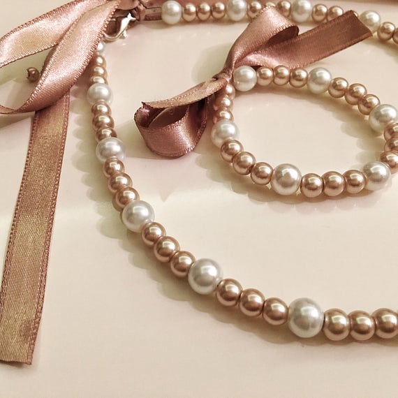 Pink Champagne Flower Girl Pearl Set Bridal Gifts Wedding | Etsy